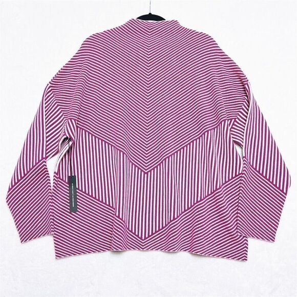 Tahari White Pink White Chevron Striped Sweater 2X NWT Mock Neck Relaxed Fit - Picture 8 of 13